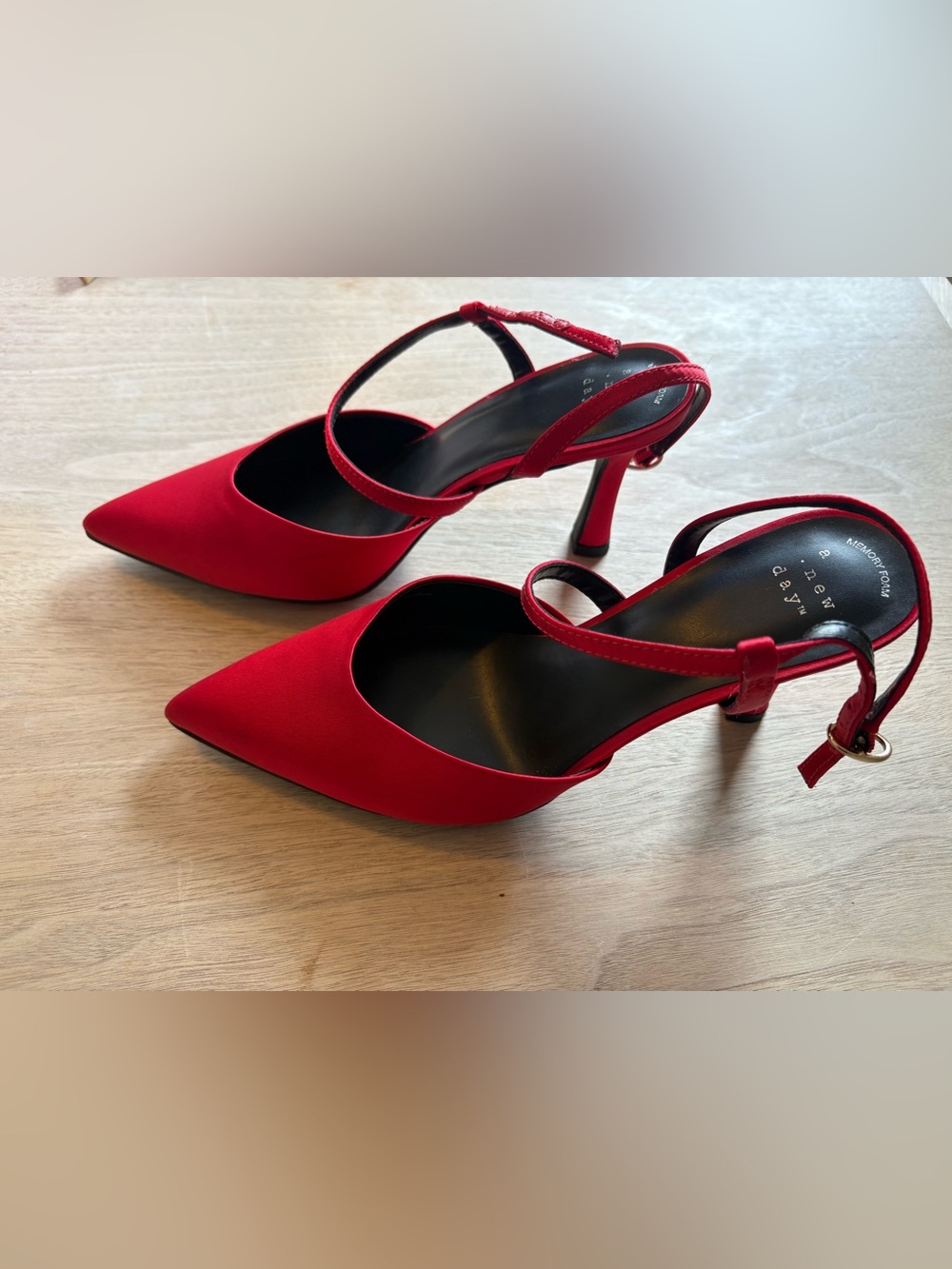 A New Day Red Satin Pointed Toe Heels - Picture 2 of 9